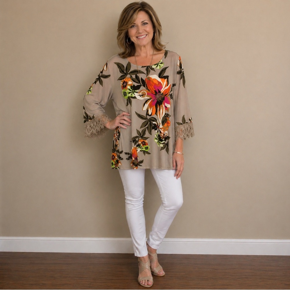 Alfani Floral Tunic 3/4 Sleeve Top Sz XL